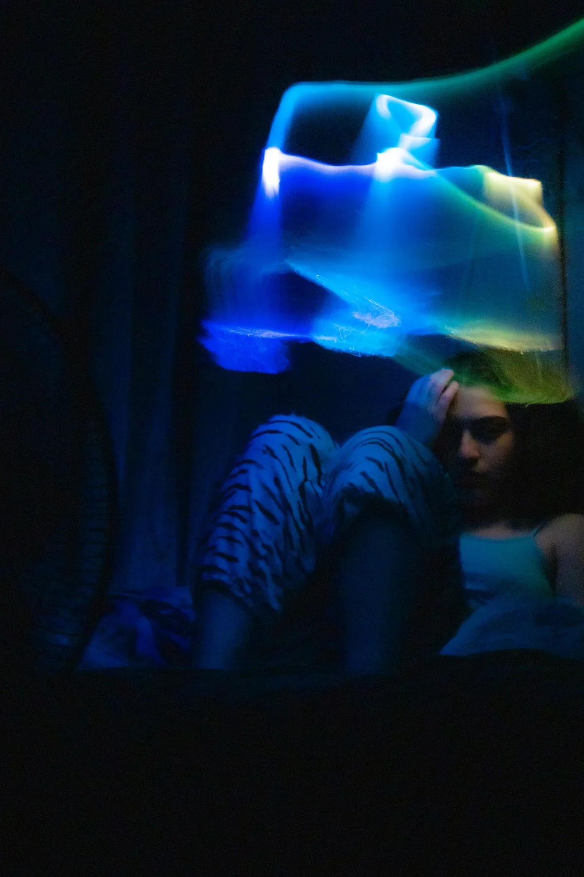 Blue light painting portrait