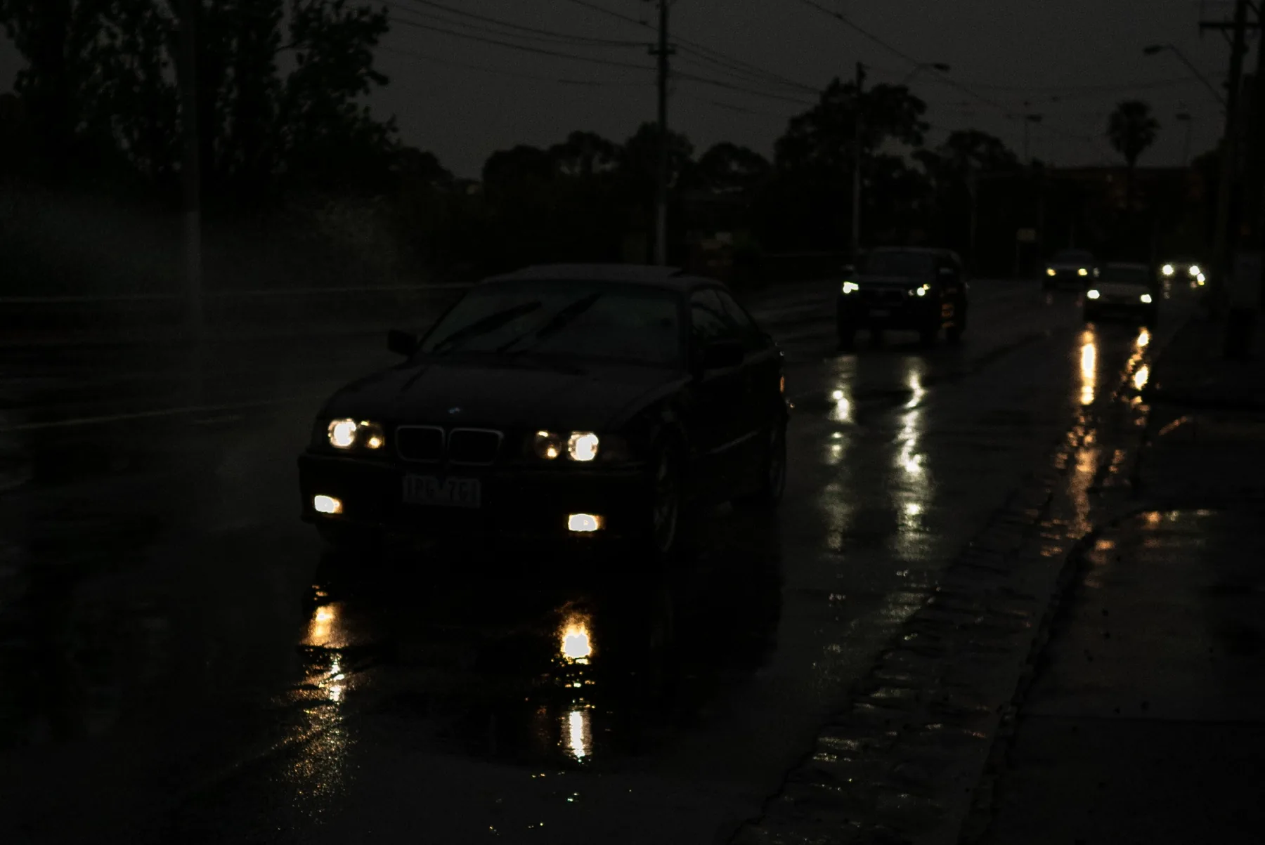 Rainy road at night